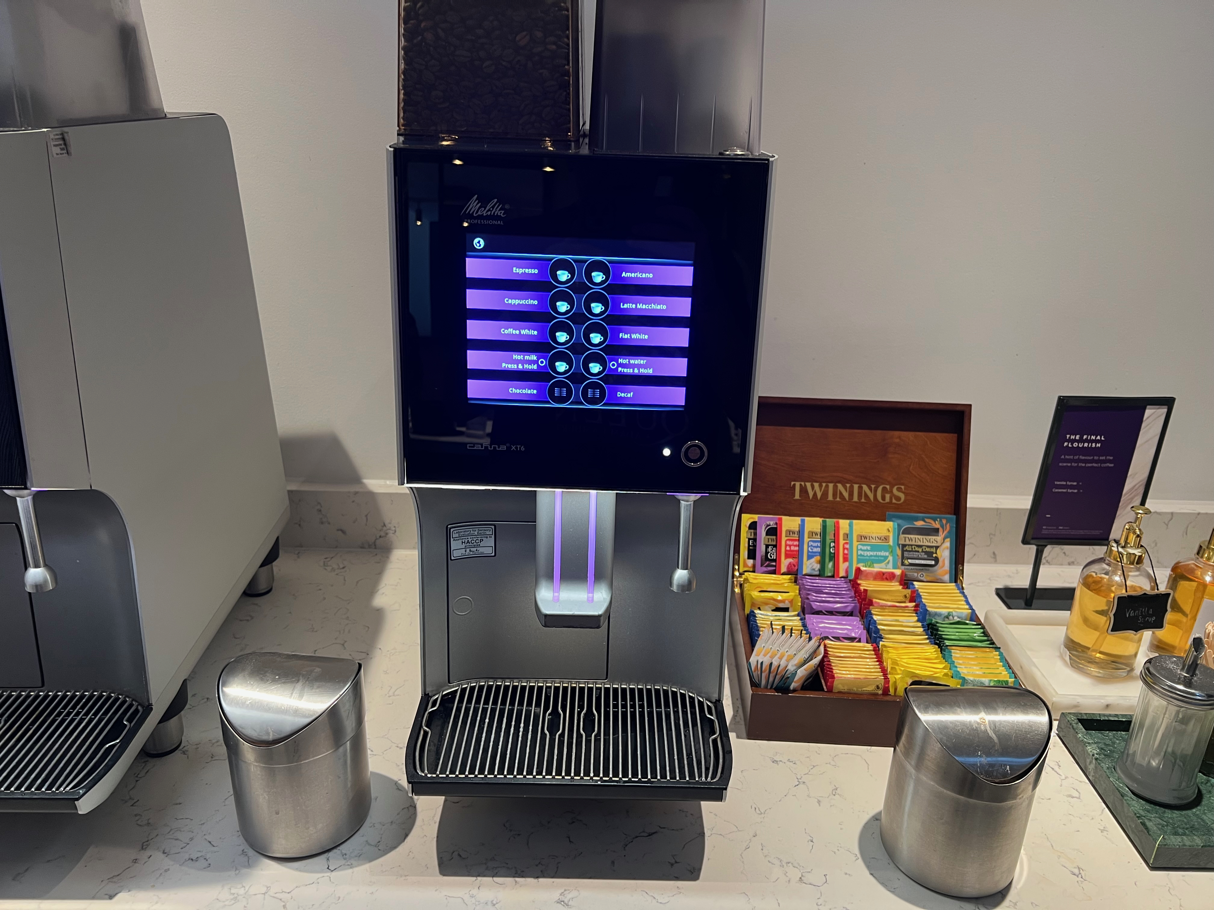Coffee machine and tea station inside the No1 Lounge