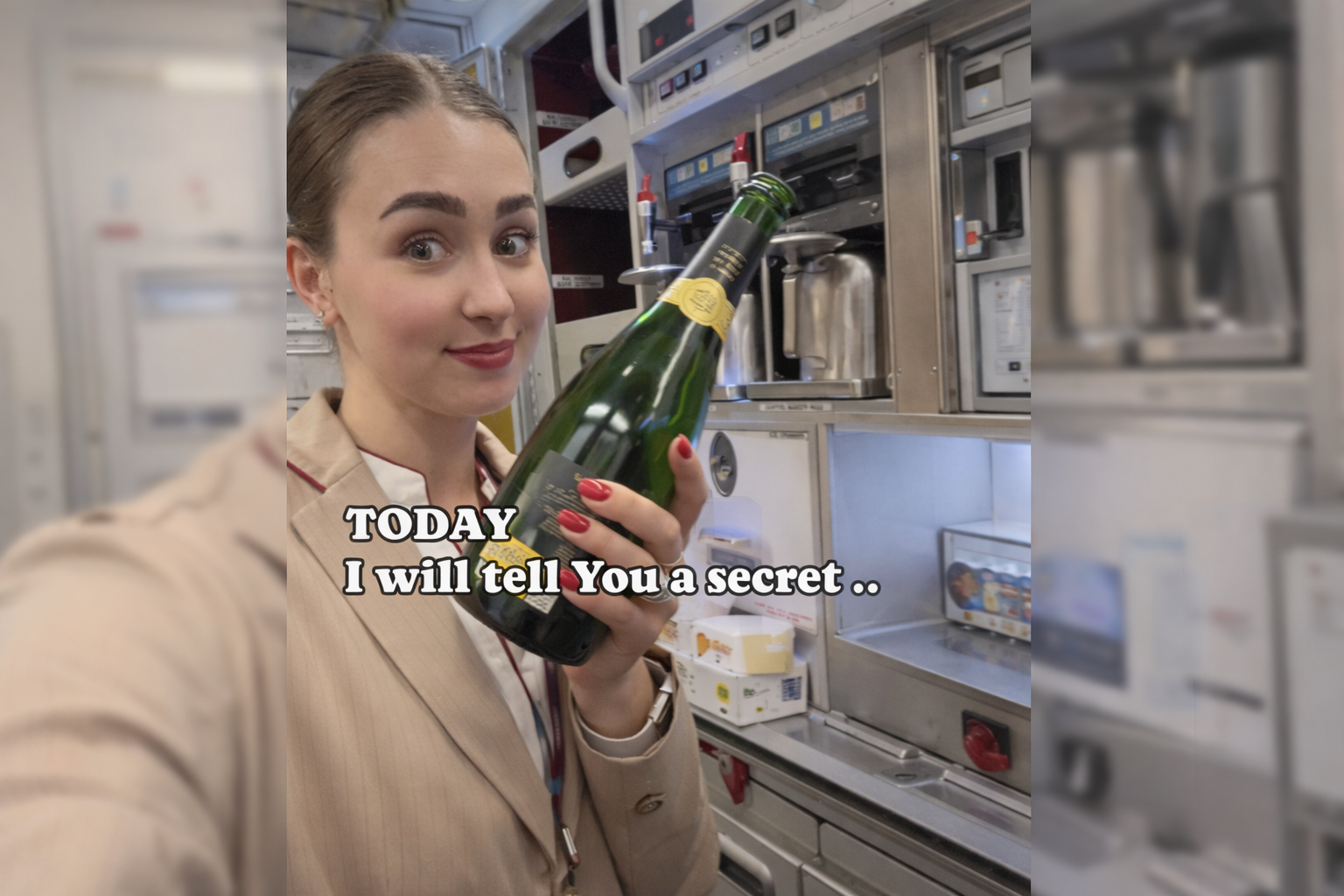 a woman holding a bottle of champagne
