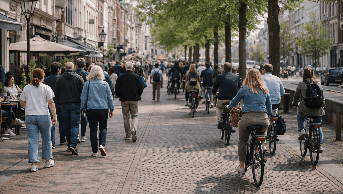 a group of people on bicycles on a street