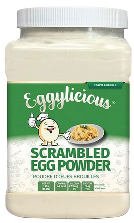 a plastic container with a green label