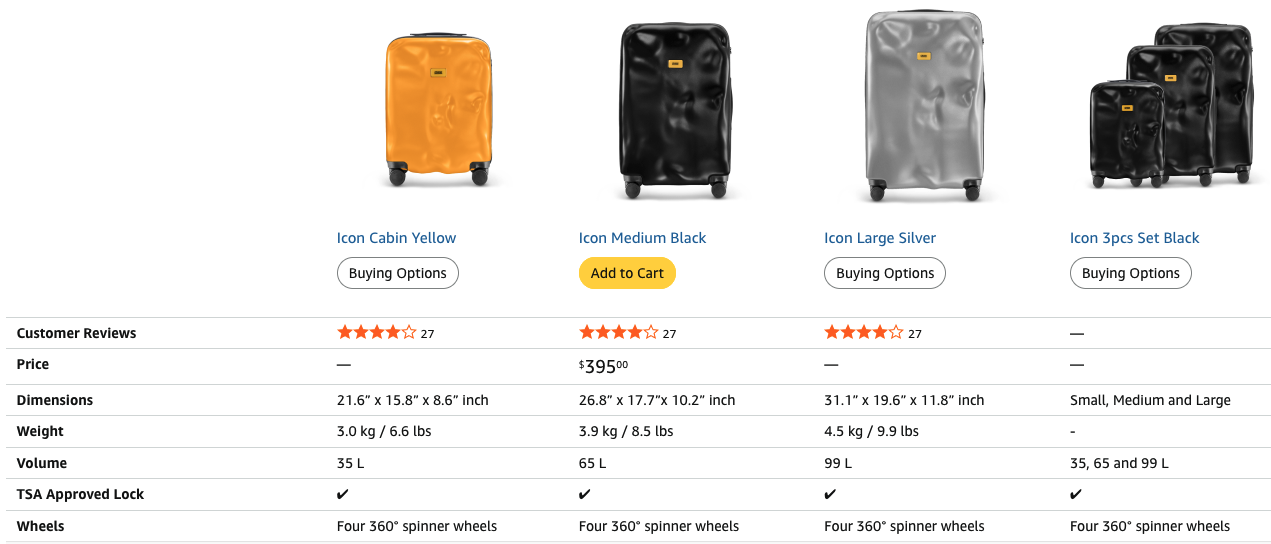 a screenshot of a product list