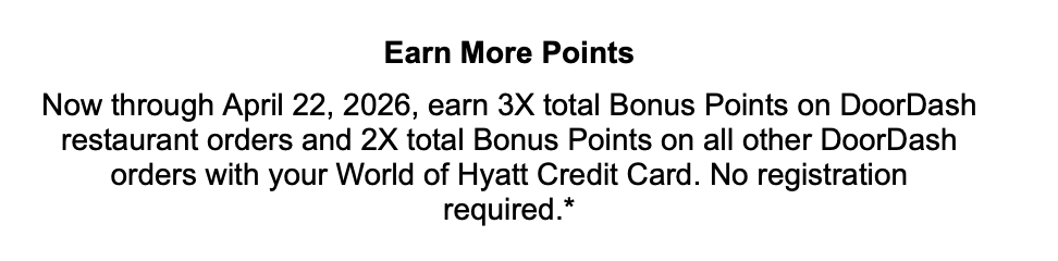 DoorDash bonus points terms for World of Hyatt cardholders