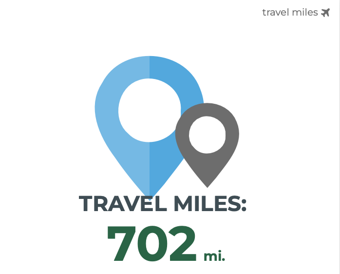 a blue and grey pin with green text