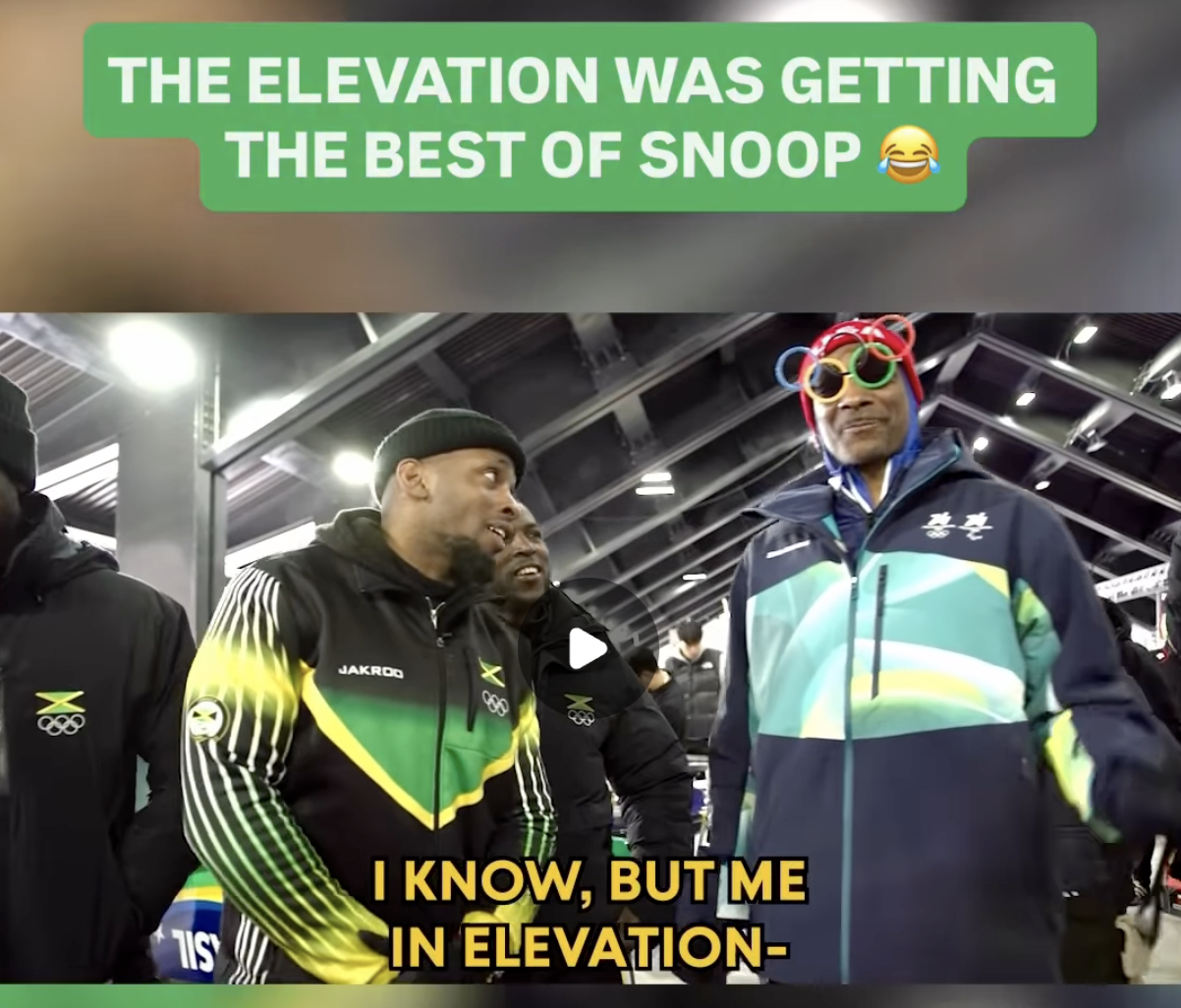 Snoop Dogg with Olympic-themed glasses during a Winter Olympics segment; tap to watch the Instagram reel.