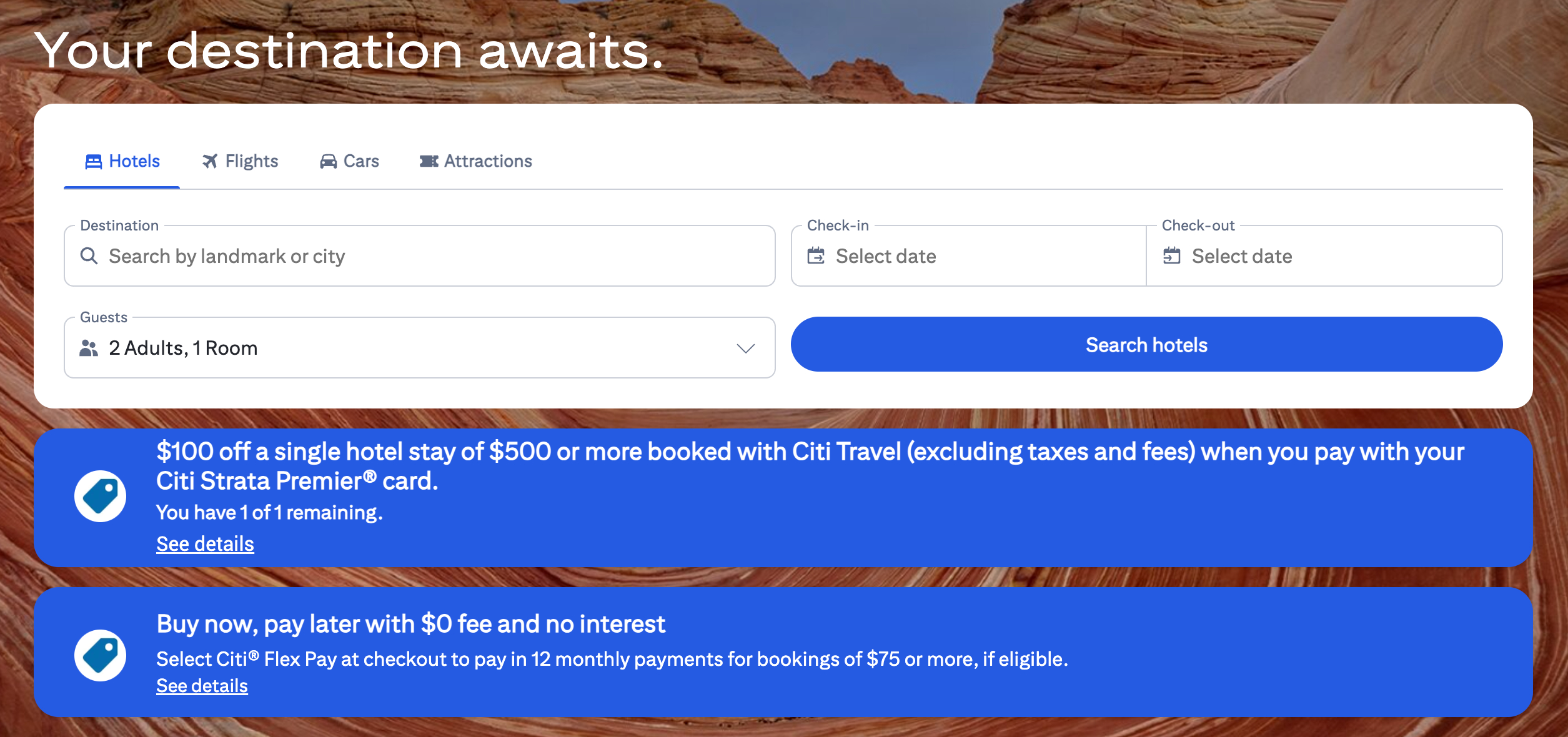 a screenshot of a travel website