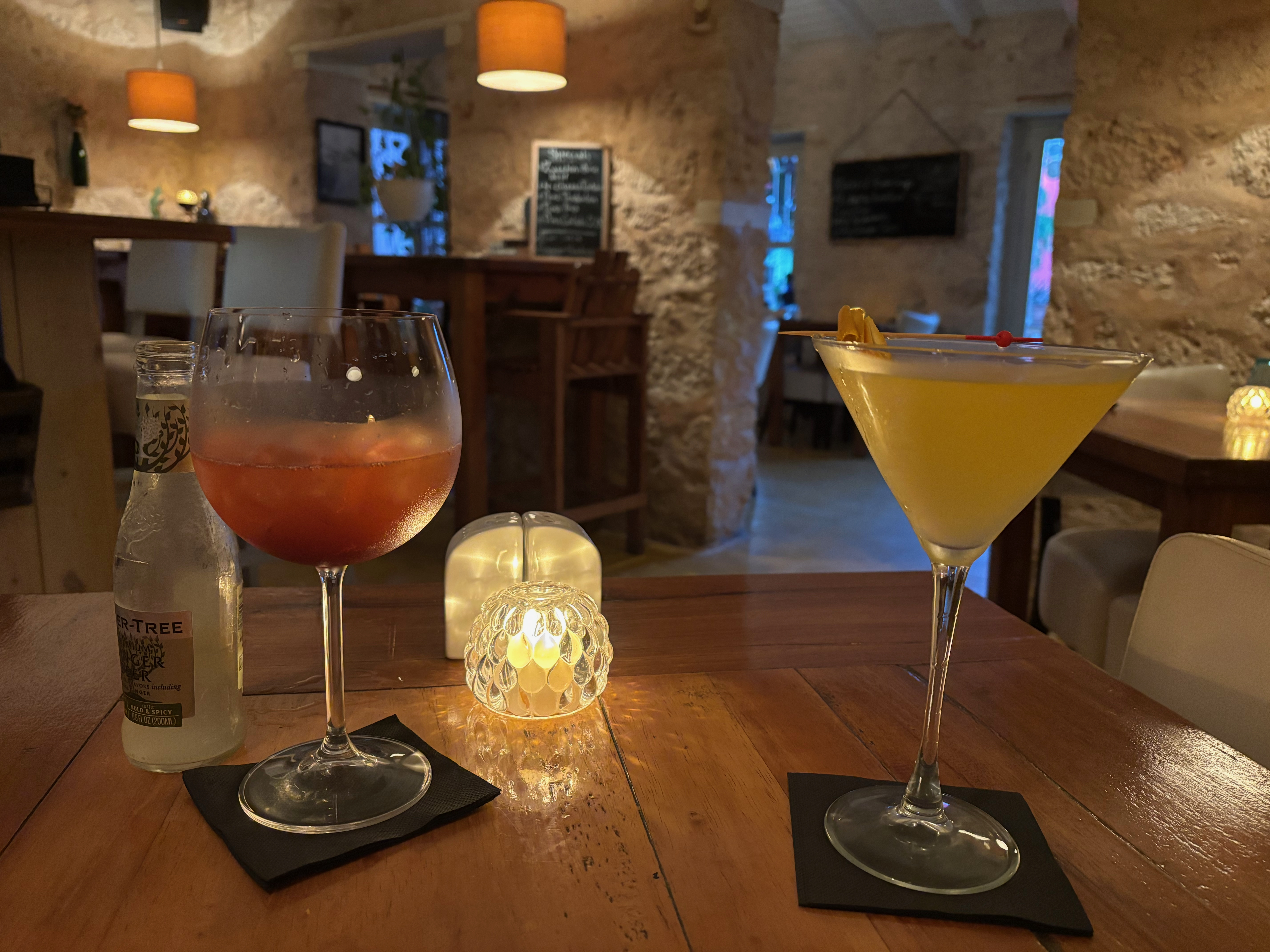 a table with drinks on it