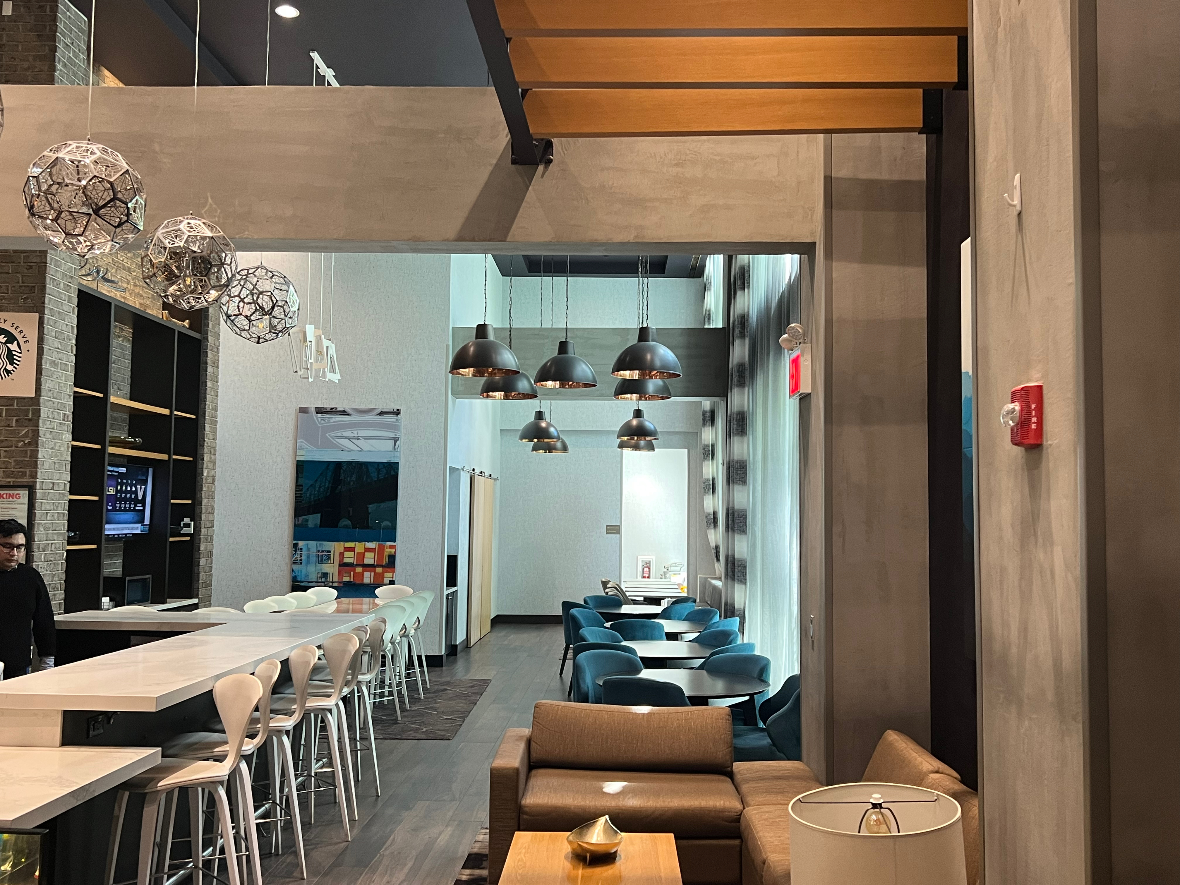 a room with tables and chairs