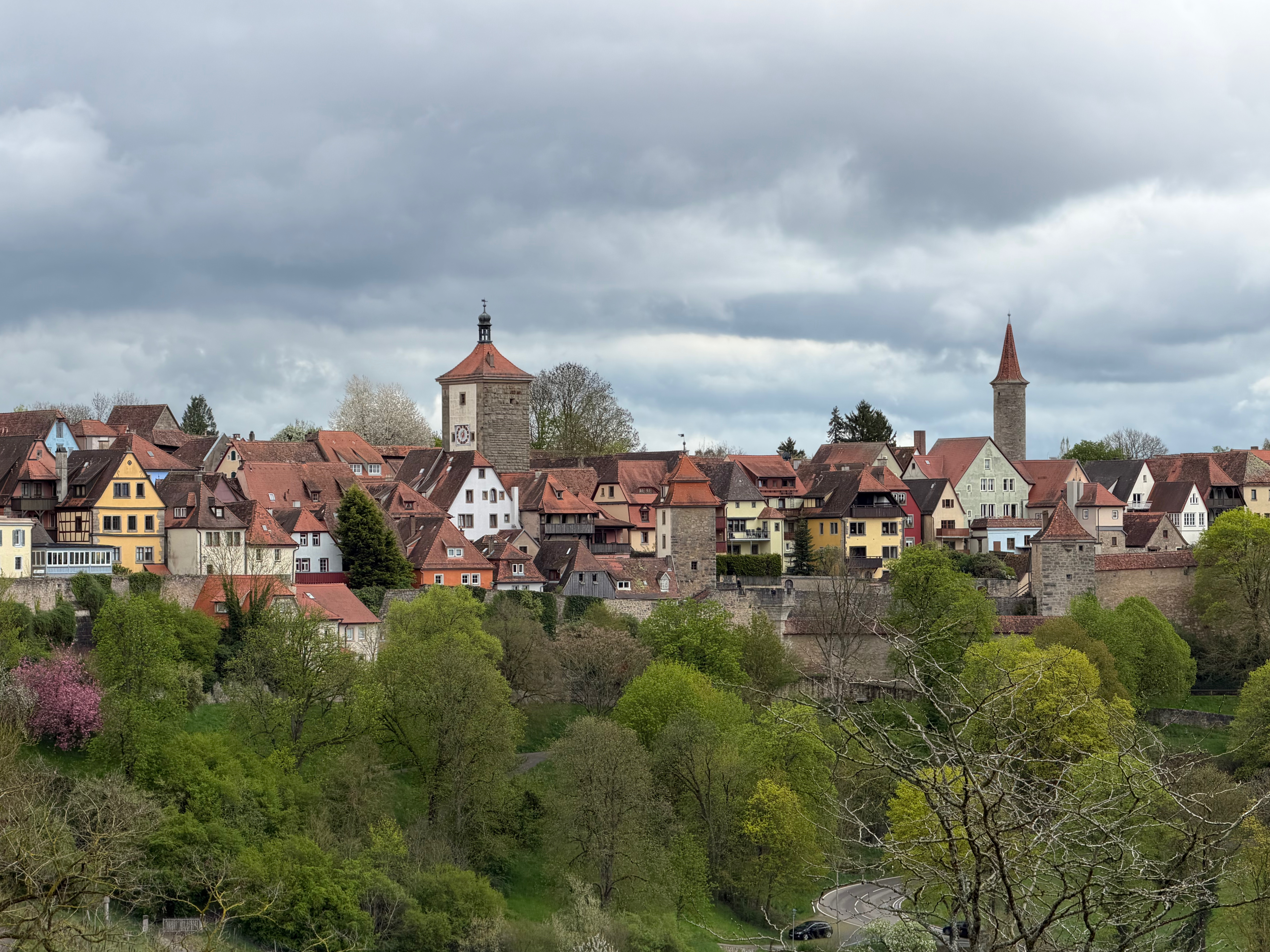 View of Rothenburg ob der Tauber across the valley